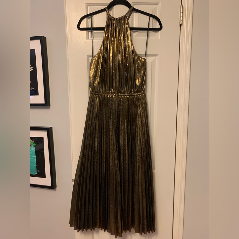 Chelsea28 gold lamé pleated dress